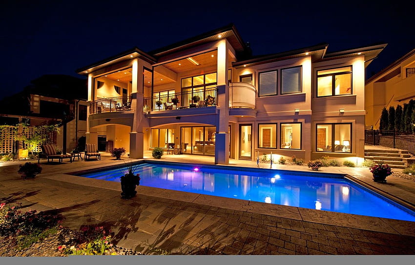night, house, Villa, house, pool, home, homes, pool., pools, exterior, naght for , section Ð¸Ð½ÑÐµÑÑÐµÑ HD wallpaper